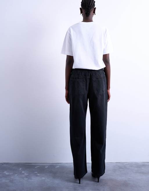 Topshop trackie jeans with drawcord in washed black, 3 of 5