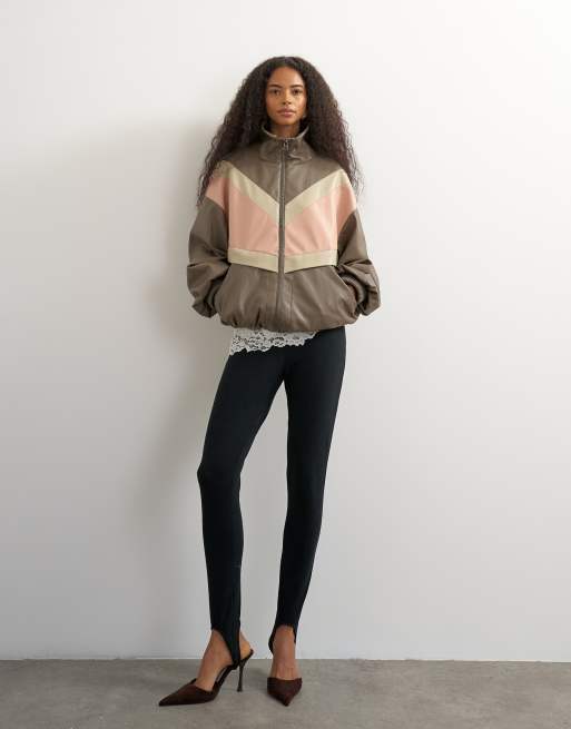 Topshop trackjack met kleurvlakken en leerlook in roze, 2 van 4