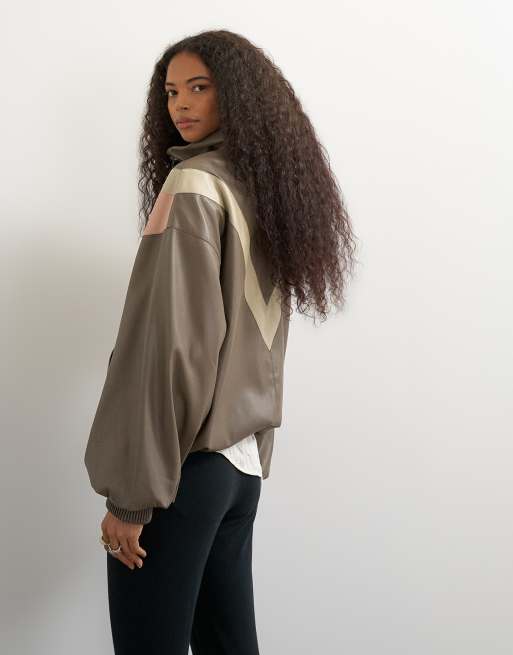 Topshop trackjack met kleurvlakken en leerlook in roze, 3 van 4