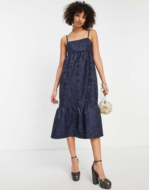 Topshop – Trägerkleid aus Jacquard in Navy