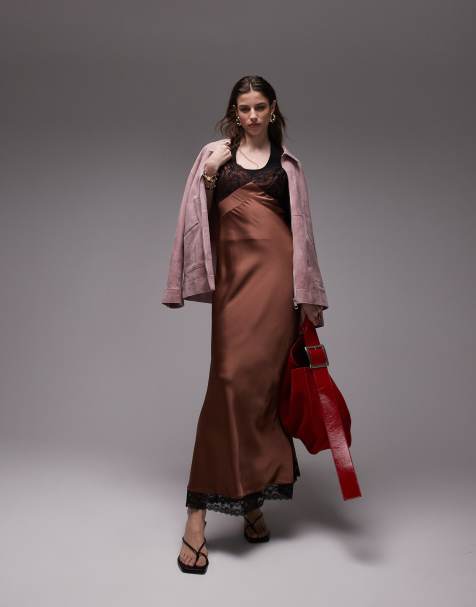 Topshop – Trägerkleid in Schokobraun mit Körbchen aus Spitzenstoff - view 1