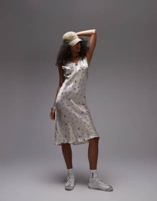 Topshop - Trägerkleid in ungewöhnlicher Länge mit buntem Vintage-Blumenmuster
