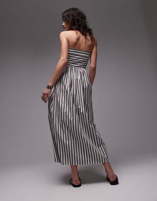 Topshop bandeau full hem dress in bleached stripe