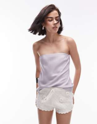 Topshop - Trägerloses Longline-Oberteil aus Satin in Malve-Lila