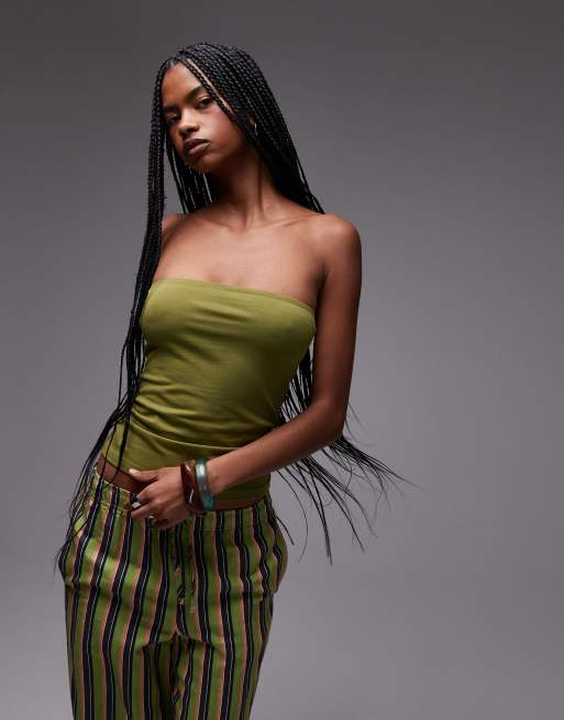 Topshop – Trägerloses Longline-Oberteil in Khaki, 3 von 4