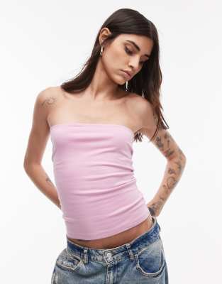 Topshop - Trägerloses Longline-Oberteil in Rosa