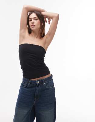 Topshop - Trägerloses Longline-Top in Schwarz