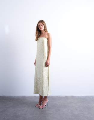 Topshop - Trägerloses Midikleid in Buttermilchgelb mit Pailletten