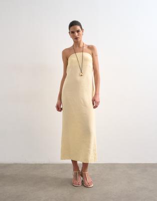 Topshop - Trägerloses Midikleid in Buttermilchgelb mit Wasserfallausschnitt hinten