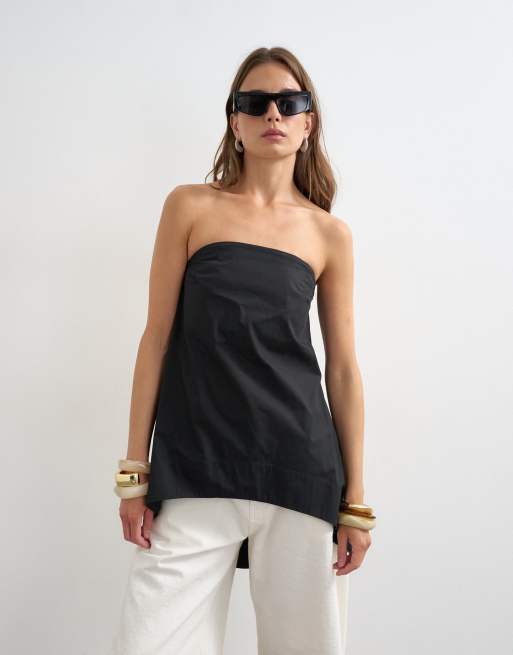 Topshop – Trägerloses Oberteil in Schwarz mit nach hinten abfallendem Saum, 4 von 4