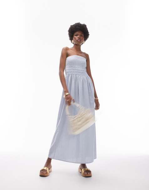 Topshop – Trägerloses Strandkleid mit blauen Nadelstreifen - view 1