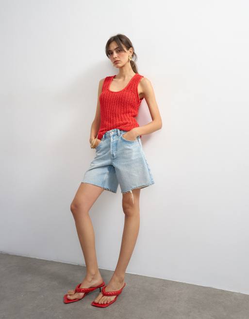 Topshop – Trägertop aus Häkelstrick in Rot mit tiefem U-Ausschnitt, 2 von 4