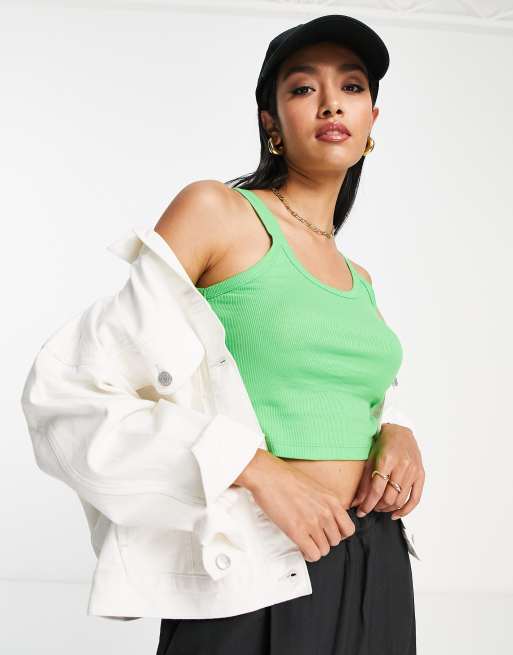 Topshop – Trägertop aus Rippstoff in Grün