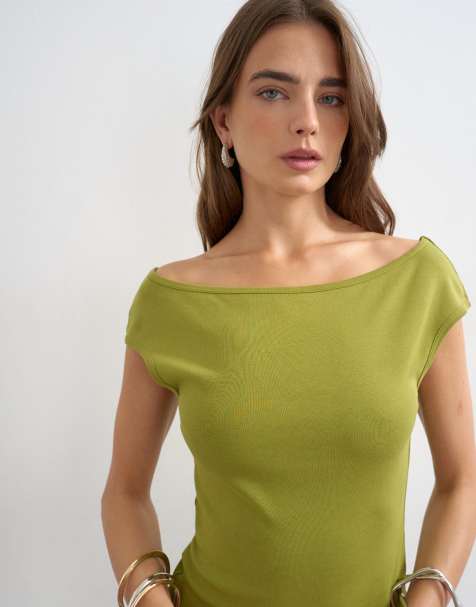 Topshop – Trägertop im Stil der 90er in Grün mit U-Boot-Ausschnitt - view 1