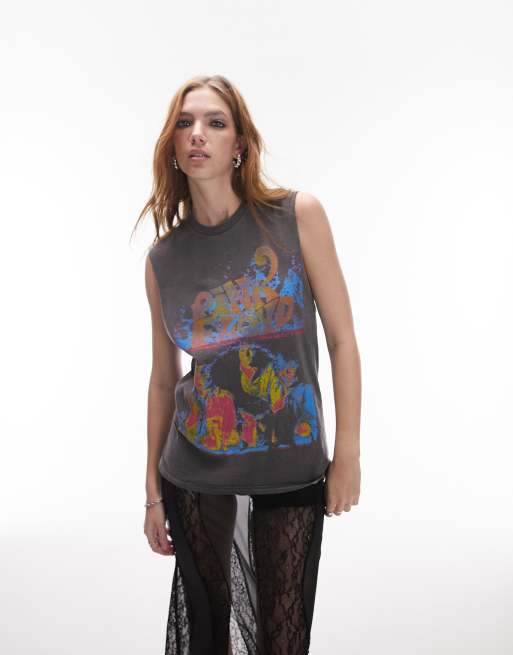 Topshop – Trägertop in Anthrazit mit lizenzierter Pink-Floyd-Grafik
