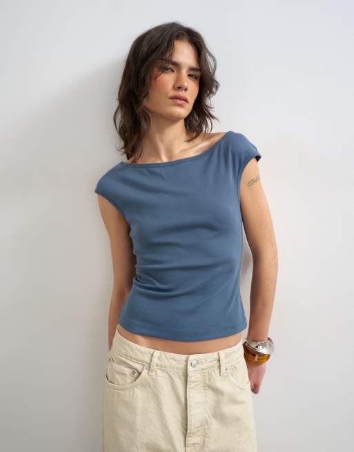 Topshop – Trägertop in kräftigem Blau mit U-Boot-Ausschnitt im Stil der 90er, 3 von 4