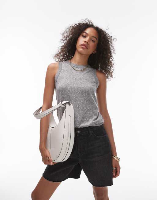 Topshop – Trägertop in meliertem Grau mit U-Boot-Ausschnitt
