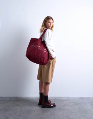 Topshop - Tragetasche aus Canvas in Burgunderrot