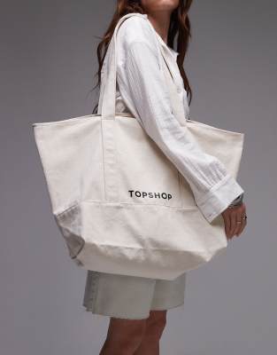 Topshop - Tragetasche aus Canvas in Naturfarbe-Neutral