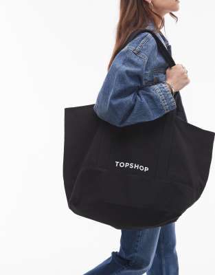 Topshop - Tragetasche aus Canvas in Schwarz