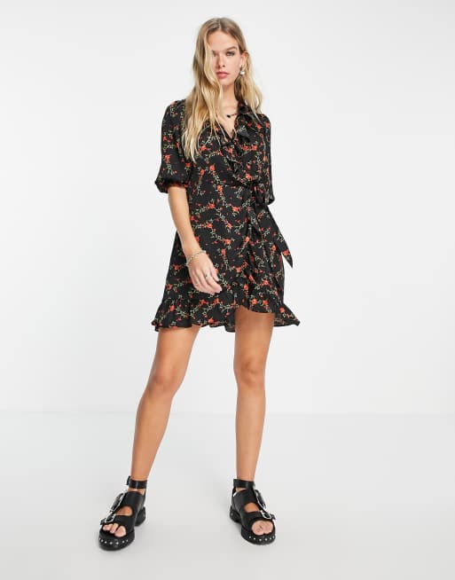 Topshop trailing rose mini wrap dress