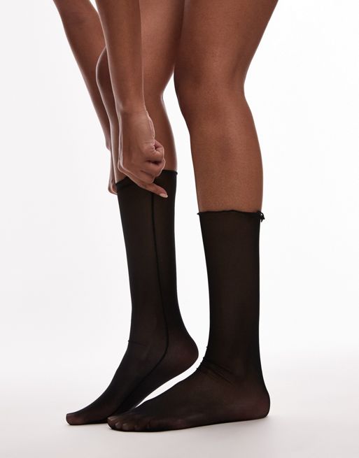 Topshop – Transparente Socken in Schwarz mit Rüschenrand