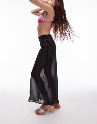 Thumbnail - Topshop - Transparenter, fließender Strandrock in Schwarz