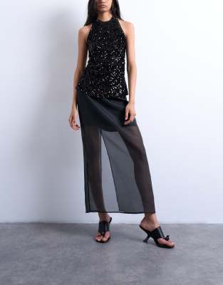 Topshop - Transparenter Maxirock aus Organza in Schwarz, Kombiteil