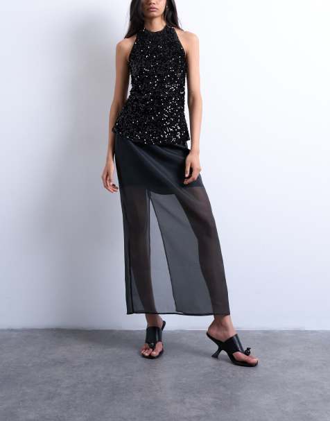 Topshop – Transparenter Maxirock aus Organza in Schwarz, Kombiteil - view 1