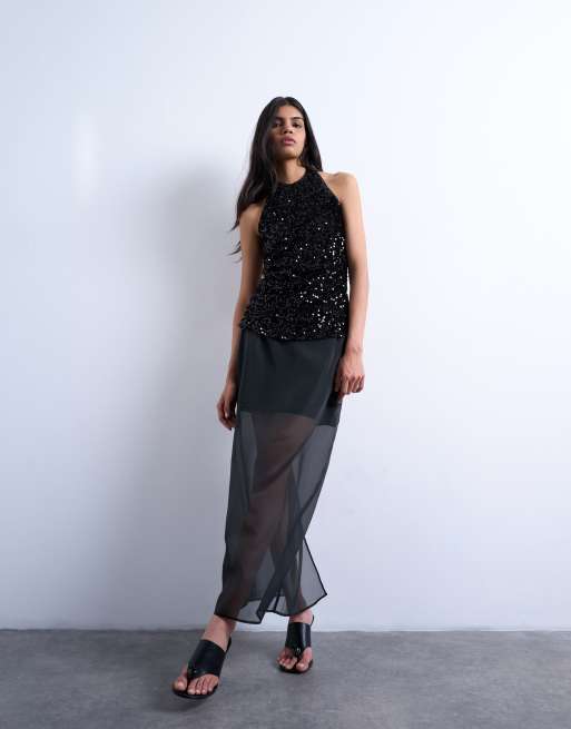 Topshop – Transparenter Maxirock aus Organza in Schwarz, Kombiteil, 2 von 5