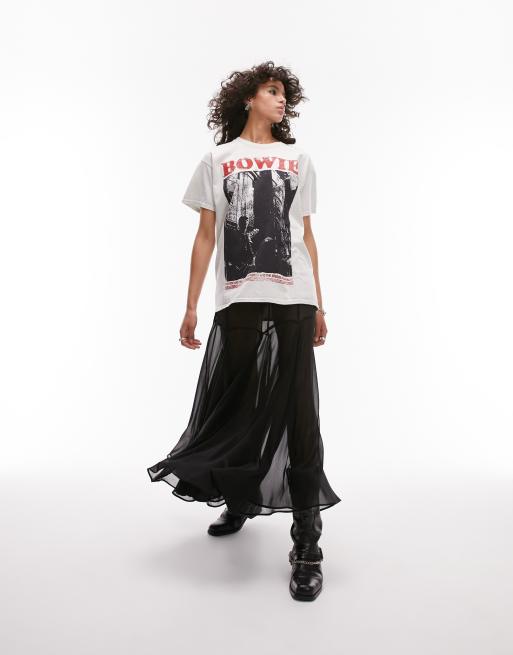 Topshop – Transparenter Maxirock in Schwarz mit Godet-Details 
