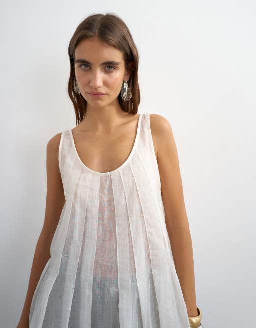 Topshop transparentes ärmelloses Cami mit Biesen in Weiß, 3 von 4