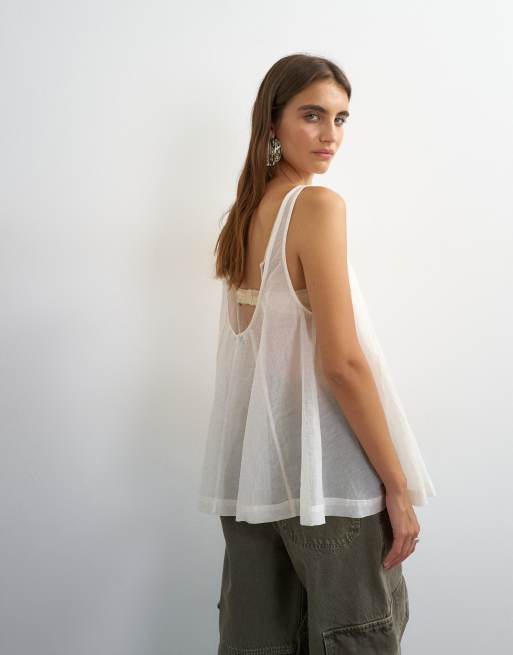 Topshop transparentes ärmelloses Cami mit Biesen in Weiß, 4 von 4
