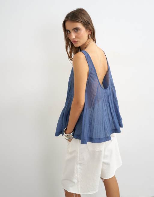 Topshop transparentes ärmelloses Cami mit Pintucks in Indigo, 2 von 4