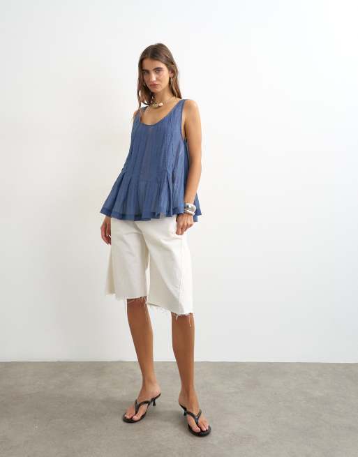 Topshop transparentes ärmelloses Cami mit Pintucks in Indigo, 3 von 4