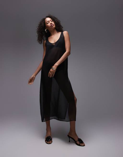 Topshop – Transparentes Chuck-on-Maxikleid in Schwarz