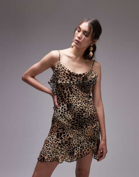 Topshop – Transparentes, drapiertes Minikleid mit Gepardenmuster - view 1