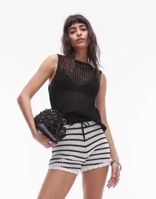 Topshop - Transparentes Strickoberteil in Schwarz mit Maschendetail