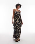 [Topshop] Topshop Trapeeze crinkle maxi dress in zebra print-Multi L MULTI