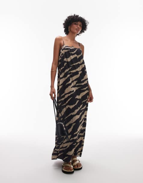 Topshop trapeeze crinkle mesh maxi dress in zebra print - view 1