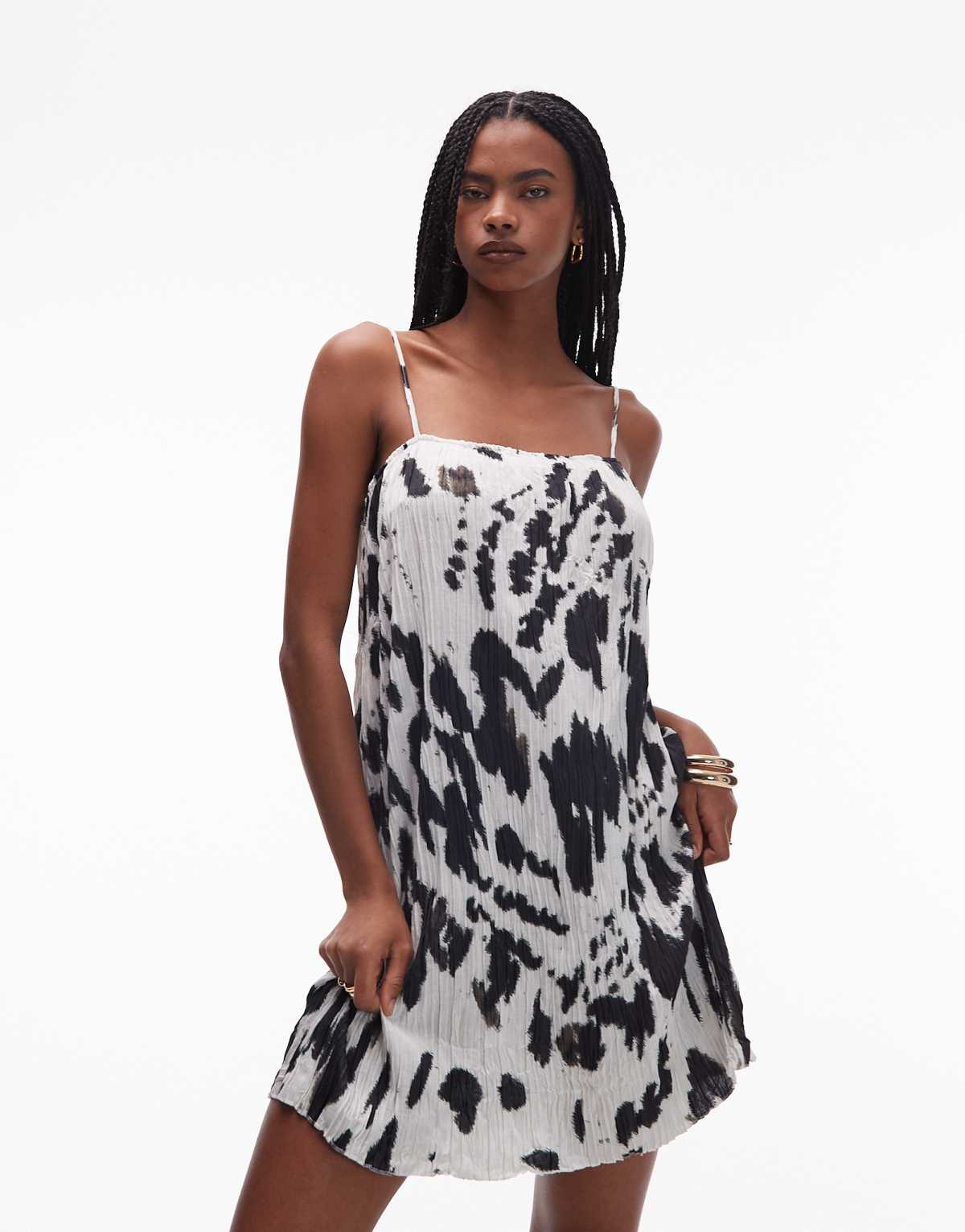 Topshop trapeeze crinkle mesh mini dress in leopard print