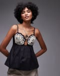 [Topshop] Topshop trapeze cami in mono cording-Black 16 BLACK