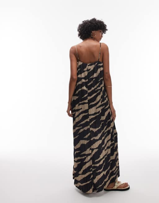 Topshop trapeze crinkle mesh maxi dress in zebra print
