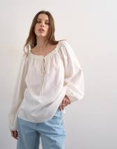 Topshop trapeze linen tie front blouse in white