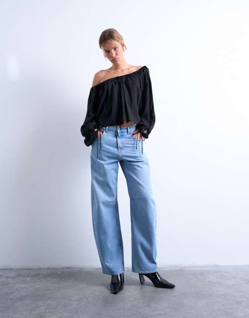 Topshop trapeze long sleeve tie detail blouse in  black, 3 of 4