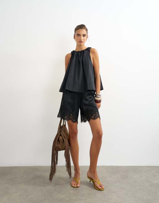 Topshop trapeze tie back top in black, 2 of 4