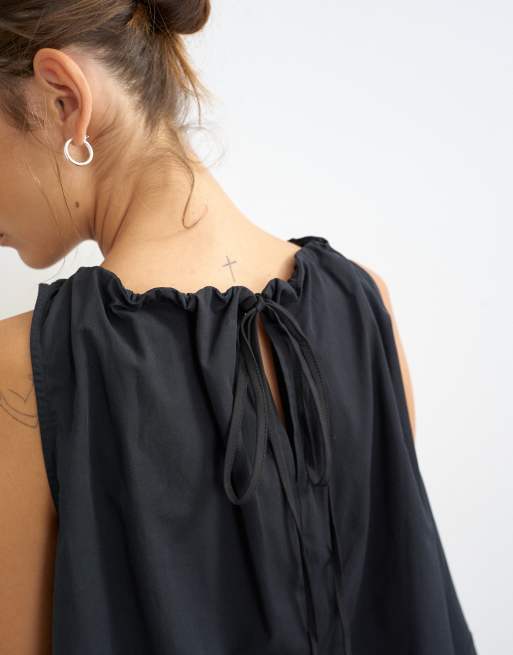 Topshop trapeze tie back top in black, 4 of 4
