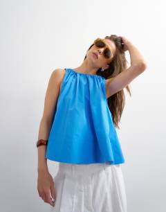 Trapeze tie back top in blue