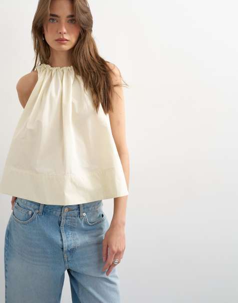 Topshop trapeze tie back top in ecru