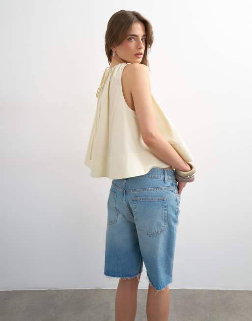 Topshop trapeze tie back top in ecru, 2 of 4
